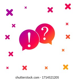 Color Speech bubbles with Question and Exclamation marks icon on white background. FAQ sign. Copy files, chat speech bubble and chart web icons. Gradient random dynamic shapes. Vector Illustration