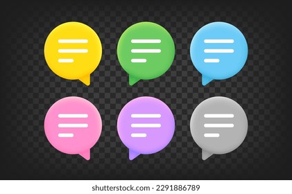 Juego de burbujas de discurso de color. 3.d cliparte vectorial aislada en fondo transparente