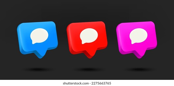 Color speech cloud icons collection. 3d vector isolated on black background