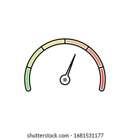 icono de riesgo del velocímetro de color. concepto de velocidad de camión o etapa del estado de ánimo de los clientes, proceso de preparación, noticias de tensión, éxito de expresión. símbolo de descarga en Internet. signo plano aislado en fondo blanco