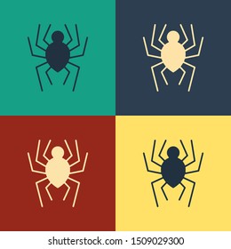 Color Spider icon isolated on color background. Happy Halloween party. Vintage style drawing. Vector Illustration