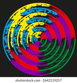Color spiral loops. Abstract curve swirls. Multicolor round segments. Vector graphic flow.