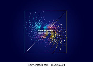 Color spiral particles, abstract technology poster vector background.