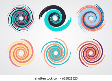 Color Spiral Swirl Set Circle With Brush In Flat Style Vector Illustration