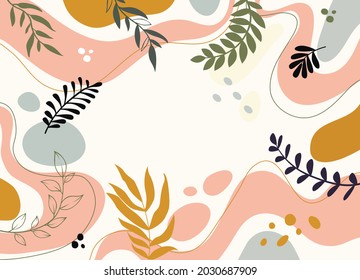 Color splash abstract background for design. Design banner frame. Colorful background with tropical plants. Place for your text.