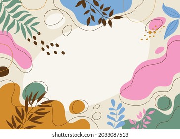 Color splash abstract background for design. Design banner frame. Colorful background with tropical plants. Place for your text.