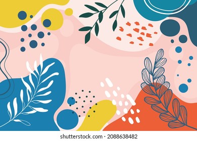 Color splash fondo abstracto para el diseño. Diseñar marco de banner. Fondo colorido con plantas tropicales. Coloca tu texto.