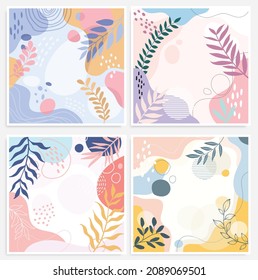 Color splash abstract background for design. Design banner frame. Colorful background with tropical plants. Place for your text.