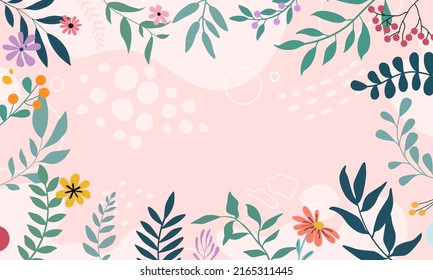 Color splash abstract background for design. Design banner frame. Colorful background with tropical plants. Place for your text.
