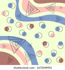 Color splash abstracto caricatura de fondo o elemento de diseño de banner de patio de recreo. Superposición vectorial de patrones geométricos, líneas y puntos manchados de color.