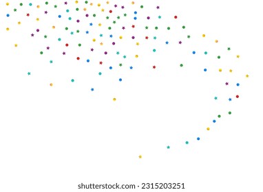 Color Splash Carnaval Vector White Background. Fun Dust Wallpaper. Carnival Stars Card. Falling Constellation Top Backdrop.