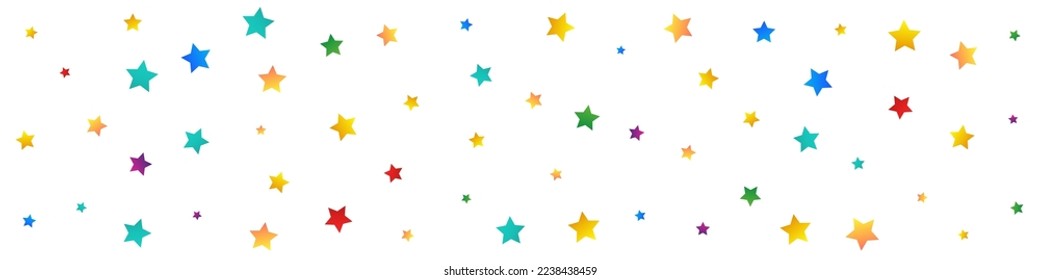 Color Splash Effect Vector White Panoramic Background. Carnaval Starfall Pattern. Christmas Confetti Wallpaper. Rainbow Rain Abstract Texture.