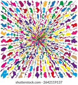 Color splash explosion. Multicolor paint burst. Dynamic ink spread. Vector abstract chaos.