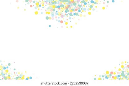 Color Splash Flying White Background. Feliz Invitación redonda. Tarjeta de polvo superior. Círculo arco iris cayendoPapel de escritorio festivo.