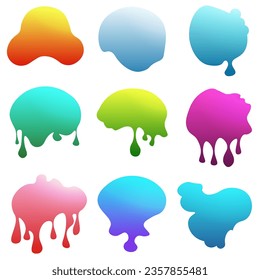 Color splash of paints, spray drops staining, frame with wet paint drop traces. Grunge water spray drop spatter, dirty blot splatters and splash silhouettes. Vector illustration, white background.