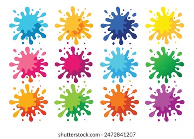 Color Splash: Sets of Multicolor Splashes on White Background