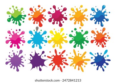 Color Splash: Sets of Multicolor Splashes on White Background