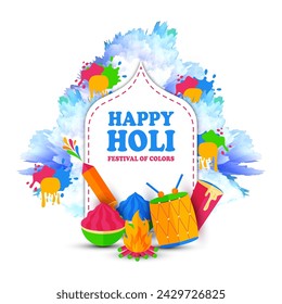 Color Splash and Typography Happy Holi Vector Design with Holi Elements