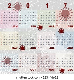 Color splash vector template of 2017 calendar, stock vector