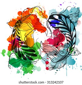 color splash yin yang symbol fish for t-shirt print