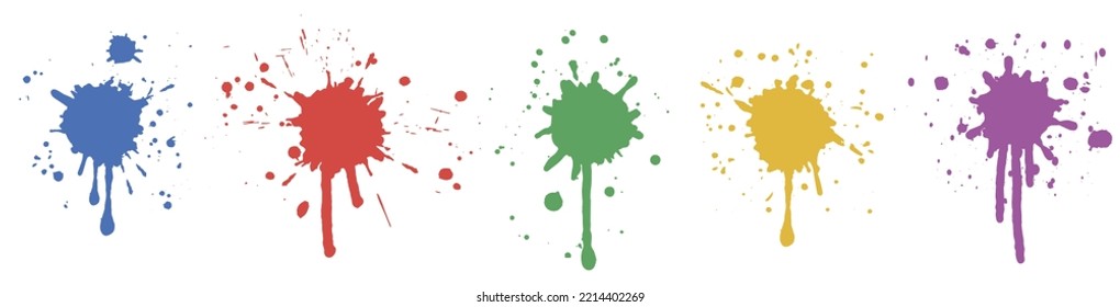Color splashes with drips and drops, set.  Vector illustration
