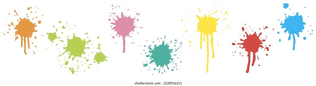 Colores salpicados con gotitas y gotas, ajustados.  Ilustración del vector