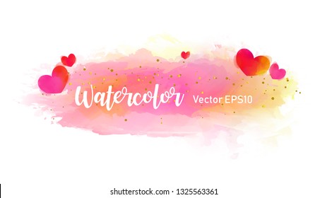 The color splashing in the paper. Watercolor brush strokes with gold glitter isolated on white. Creative illustration. Artistic color palette. Fashion background