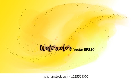 The color splashing in the paper. Watercolor brush strokes with gold glitter isolated on white. Creative illustration. Artistic color palette. Fashion background