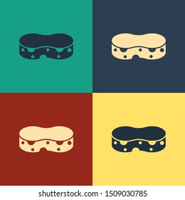 Color Sponge icon isolated on color background. Wisp of bast for washing dishes. Cleaning service concept. Vintage style drawing. Vector Illustration