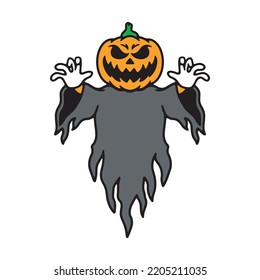 color spooky pumpkin ghost on white background halloween