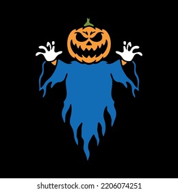 color spooky pumpkin ghost on black background 