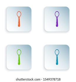 Color Spoon icon isolated on white background. Cooking utensil. Cutlery sign. Set icons in colorful square buttons. Vector Illustration