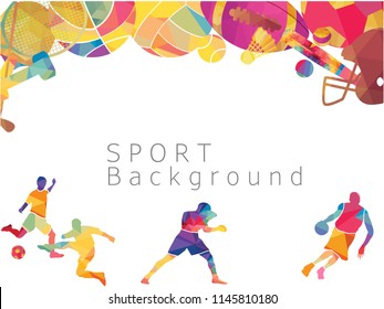 Color sport background. Football, basketball, hockey, box, golf, badminton, volleyball, table tennis, tennis. Geometric sport. Vector illustration 