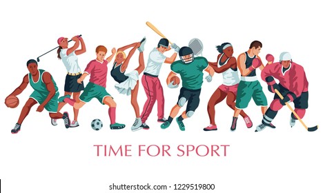 Color sport background. Football, basketball, hockey, soccer, golf, tennis, baseball, box. Vector illustration