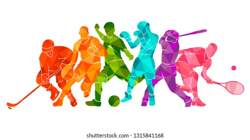 Color sport background. Football, basketball, hockey, box, 
baseball, tennis. Vector illustration colorful silhouettes athletes - Shutterstock ID 1315841168