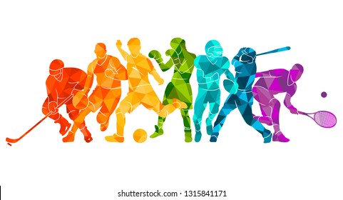 Color sport background. Football, basketball, hockey, box, 
baseball, tennis. Vector illustration colorful silhouettes athletes - Shutterstock ID 1315841171