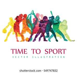 Color sport  background. Football, basketball, hockey, box, golf, tennis. Vector illustration