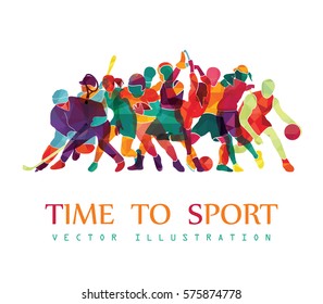 Color sport background. Football, basketball, hockey, box, golf, tennis. Vector illustration