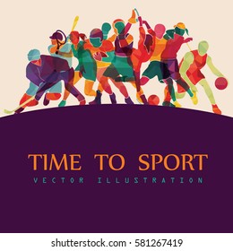 Color sport background. Football, basketball, hockey, box, golf, tennis. Vector illustration