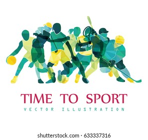 Color sport background. Football, basketball, hockey, box, golf, tennis. Vector illustration