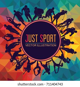 Color sport background. Football, basketball, hockey, box, golf, tennis. Vector illustration