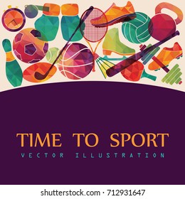 Color sport background. Football, basketball, hockey, box, golf, tennis. Vector illustration