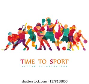 Color sport background. Football, soccer, basketball, hockey, box, golf, tennis. Vector illustration