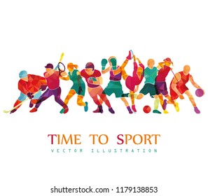 Color sport background. Football, soccer, basketball, hockey, box, golf, tennis. Vector illustration