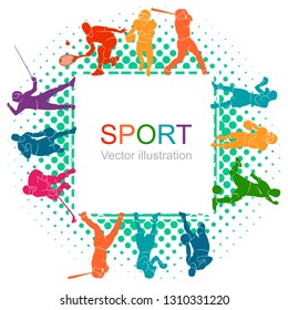Color sport background. Football, soccer, basketball, hockey, box, tennis, baseball. Vector illustration colorful people silhouettes