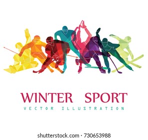 Color sport background. Hockey, biathlon, snowboarding, skating, ice skiing, Figure, freestyle. Vector illustration