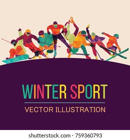 Color sport background. Hockey, biathlon, snowboarding, skating, ice skiing, Figure, freestyle. Vector illustration