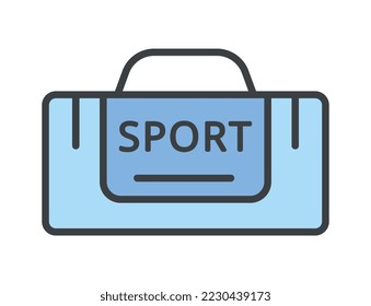 Color sport bag icon. Poster or banner for website, graphic element for programs and applications. Sports and fitness, active lifestyle. Inventory for training. Cartoon flat vector illustration