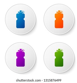 Color Sport bottle with water icon isolated on white background. Set color icon in circle buttons. Vector Illustration