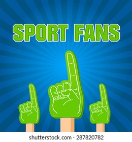 color sport fans foam fingers on the retro background